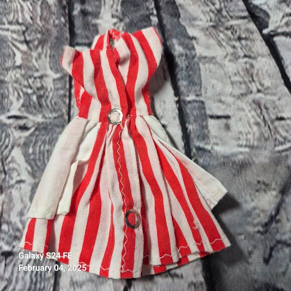 Barbie Red and White Striped Dress Whit Apron Attached Sailor Snap Back EUC - Picture 2 of 2